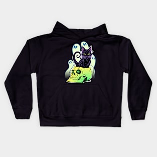 Skull Cat with Ghosts Kids Hoodie